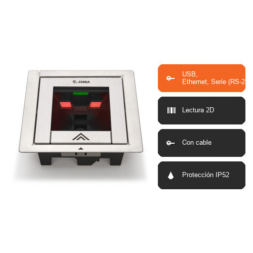 Características del lector de códigos de barras Zebra SP7201 SP7201-SV00004ZCWW: USB, Ethernet, Serie (RS-232), Lectura 2D, Con cable, Protección IP52