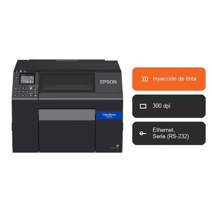 Características de la impresora de etiquetas Epson C6500AE C31CH77102MK: Inyección de tinta, 300 dpi, Ethernet, Serie (RS-232)