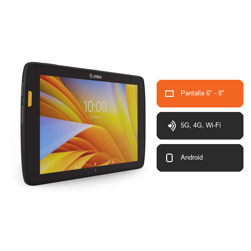 Características del terminal de mano Zebra ET45 ET45CA-101D1B0-TR: Pantalla 6" - 8", 5G, 4G, Wi-Fi, Android