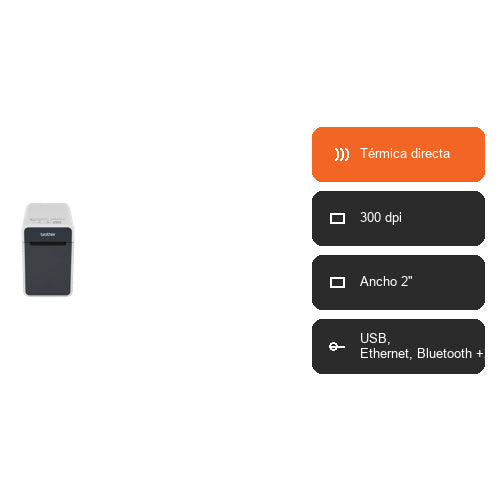 Características de la impresora de etiquetas Brother TD-2130NHC TD2130NHCXX1: Térmica directa, 300 dpi, Ancho 2", USB, Ethernet, Bluetooth +2