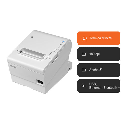 Características de la impresora de etiquetas Epson TM-T88VII C31CJ57151: Térmica directa, 180 dpi, Ancho 3", USB, Ethernet, Bluetooth +3