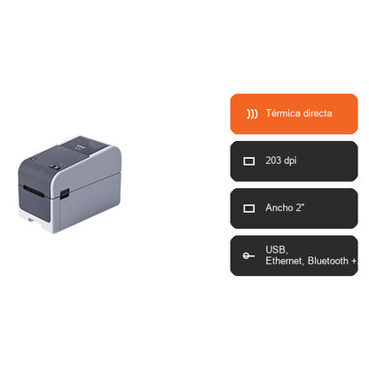 Características de la impresora de etiquetas Brother TD-2310D TD2310D203Z1: Térmica directa, 203 dpi, Ancho 2", USB, Ethernet, Bluetooth +2
