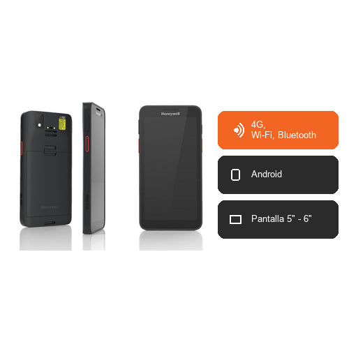 Características del terminal de mano Honeywell CT30 CT30P-L0N-27D10NG: 4G, Wi-Fi, Bluetooth, Android, Pantalla 5" - 6"