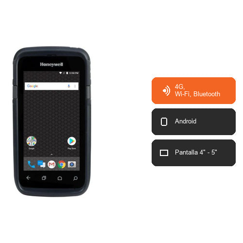 Características del terminal de mano Honeywell CT60 CT60-L1N-ARC212E: 4G, Wi-Fi, Bluetooth, Android, Pantalla 4" - 5"
