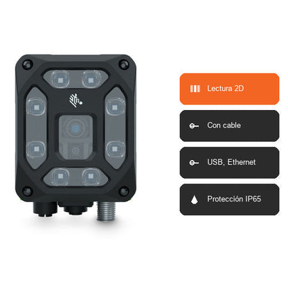 Características del lector de códigos de barras Zebra FS40 FS40-SR20F4-5C00W: Lectura 2D, Con cable, USB, Ethernet, Protección IP65