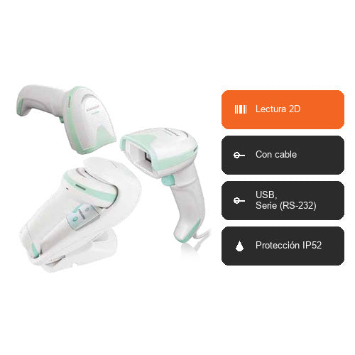 Características del lector de códigos de barras Datalogic GD4590 blanco GD4590-HCK10-BPOC: Lectura 2D, Con cable, USB, Serie (RS-232), Protección IP52