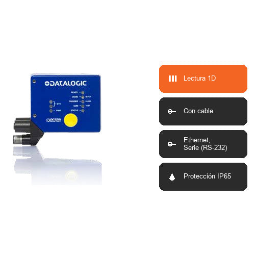 Características del lector de códigos de barras Datalogic DS2100N 930153190: Lectura 1D, Con cable, Ethernet, Serie (RS-232), Protección IP65
