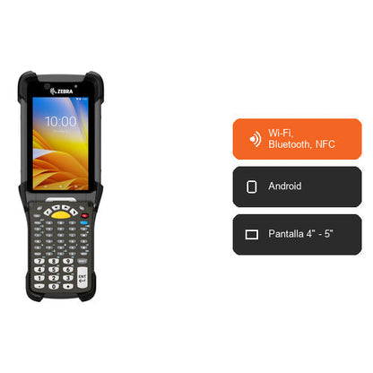 Características del terminal de mano Zebra MC9300 MC930P-GFADG4RW: Wi-Fi, Bluetooth, NFC, Android, Pantalla 4" - 5"