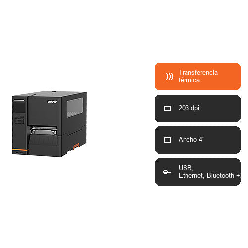 Características de la impresora de etiquetas Brother TJ4420TNZ1 TJ4420TNZ1: Transferencia térmica, 203 dpi, Ancho 4", USB, Ethernet, Bluetooth +2