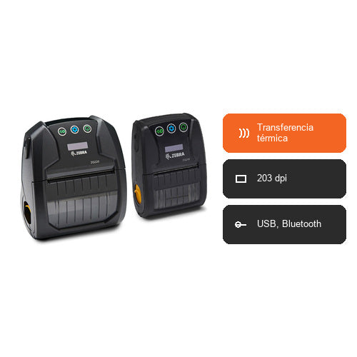 Características de la impresora de etiquetas Zebra ZQ210 ZQ21-A0E01KE-00: Transferencia térmica, 203 dpi, USB, Bluetooth