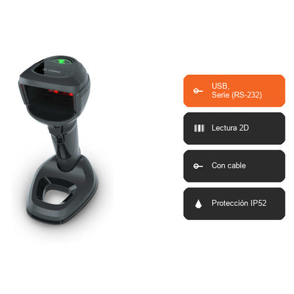 Características del lector de códigos de barras Zebra DS9908 negro DS9908-HD4000WZZWW: USB, Serie (RS-232), Lectura 2D, Con cable, Protección IP52