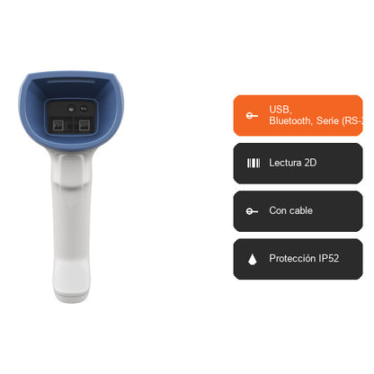 Características del lector de códigos de barras Zebra DS8208 blanco DS8208-HC4000BVZWW: USB, Bluetooth, Serie (RS-232), Lectura 2D, Con cable, Protección IP52
