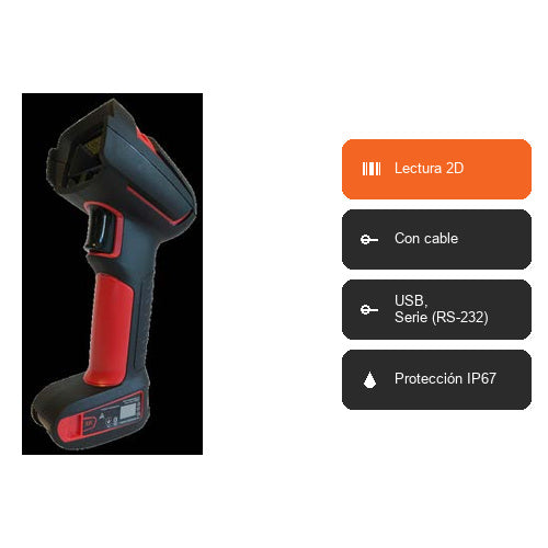 Características del lector de códigos de barras Honeywell 1990IXLR 1990IXLR-3-R: Lectura 2D, Con cable, USB, Serie (RS-232), Protección IP67