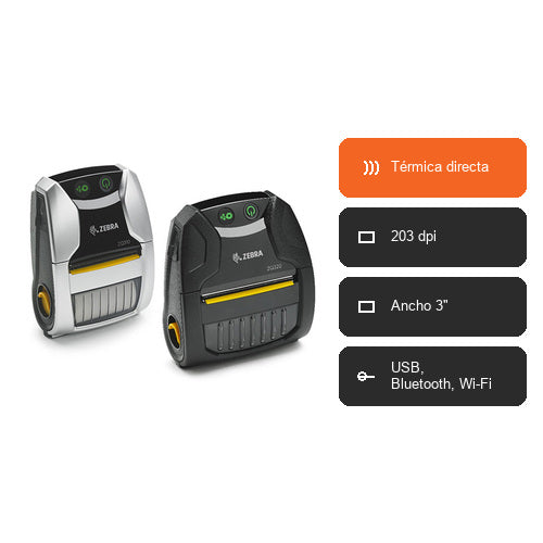 Características de la impresora de etiquetas Zebra ZQ320 ZQ32-A0E04TE-00: Térmica directa, 203 dpi, Ancho 3", USB, Bluetooth, Wi-Fi