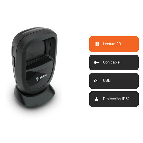 Características del lector de códigos de barras Zebra DS9308 negro DS9308-SR4U2100AZE: Lectura 2D, Con cable, USB, Protección IP52