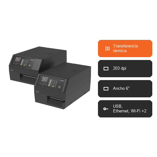 Características de la impresora de etiquetas Honeywell PX65A PX65A00000000200: Transferencia térmica, 203 dpi, Ancho 6", USB, Ethernet, Wi-Fi +2