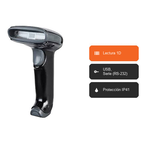 Características del lector de códigos de barras Honeywell 1300G 1300G-2: Lectura 1D, USB, Serie (RS-232), Protección IP41
