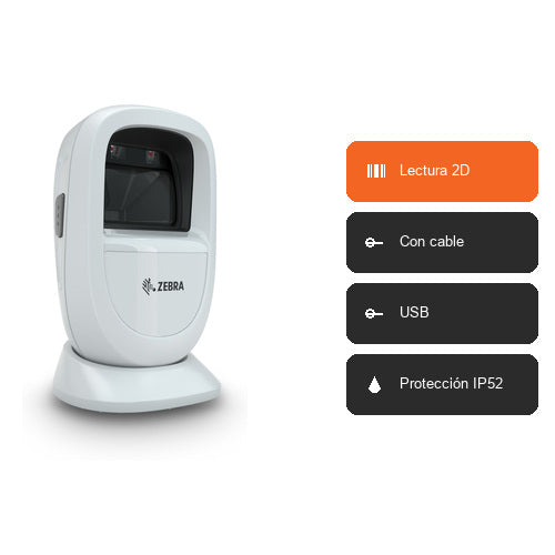 Características del lector de códigos de barras Zebra DS9308 blanco DS9308-SRWU2100AZW: Lectura 2D, Con cable, USB, Protección IP52