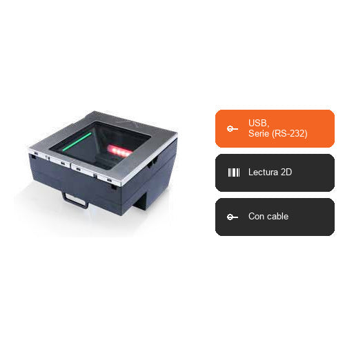 Características del lector de códigos de barras Datalogic MAGELLAN 3710HSI M3711-010200: USB, Serie (RS-232), Lectura 2D, Con cable