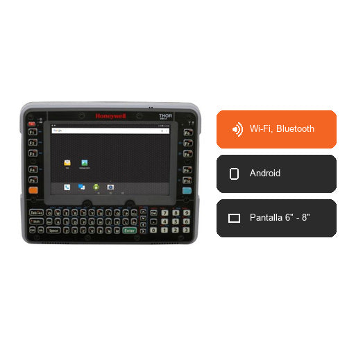 Características del terminal de mano Honeywell VM1A VM1A-L0N-1A4B20E: Wi-Fi, Bluetooth, Android, Pantalla 6" - 8"