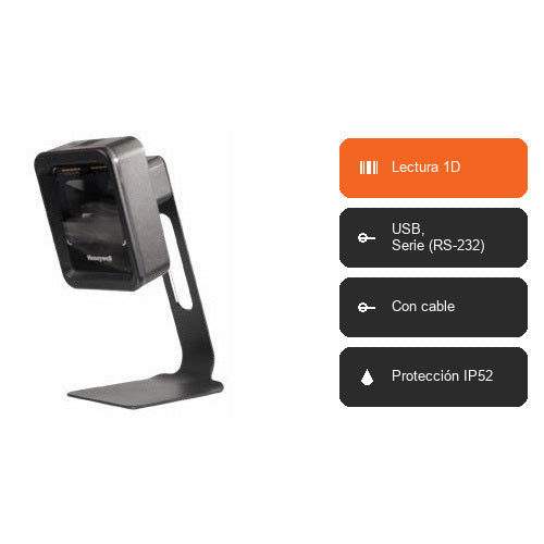 Características del lector de códigos de barras Honeywell 7680G negro 7680GSR-2-1-R: Lectura 1D, USB, Serie (RS-232), Con cable, Protección IP52
