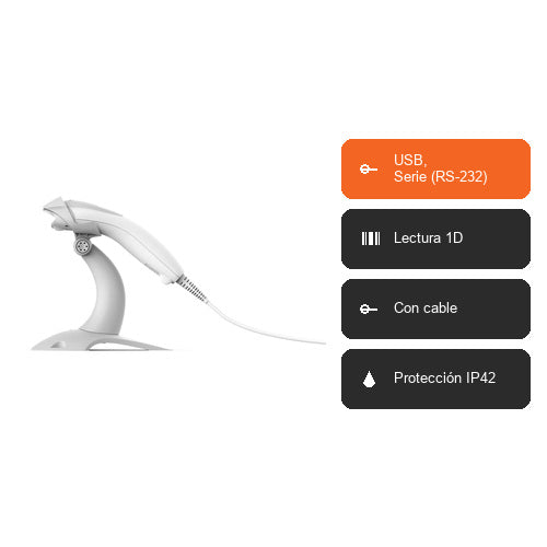 Características del lector de códigos de barras Honeywell VOYAGER XP 1400GSR-2: USB, Serie (RS-232), Lectura 1D, Con cable, Protección IP42