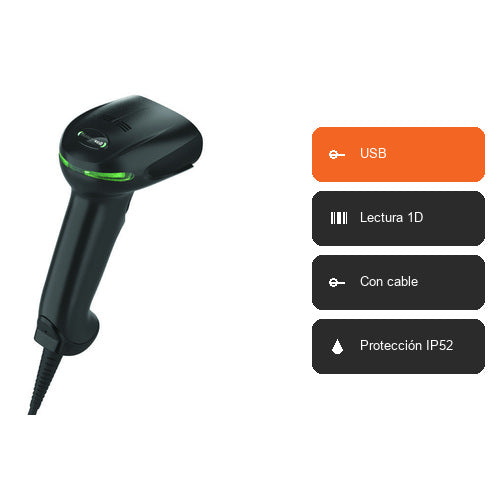 Características del lector de códigos de barras Honeywell 1950G negro 1950GUD-2USB-R: USB, Lectura 1D, Con cable, Protección IP52