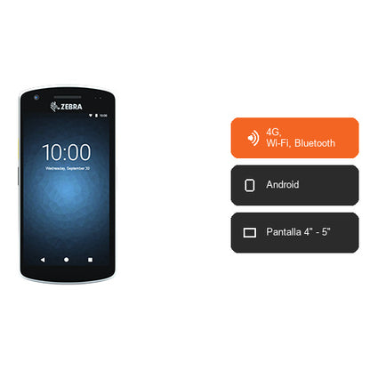 Características del terminal de mano Zebra EC55 negro EC55BK-21B242-A6: 4G, Wi-Fi, Bluetooth, Android, Pantalla 4" - 5"