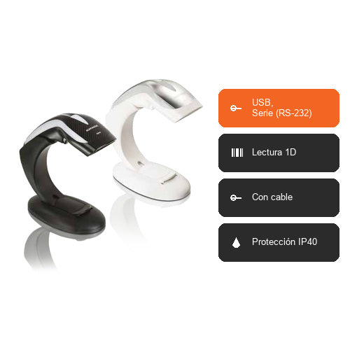 Características del lector de códigos de barras Datalogic HD3130 negro HD3130-BK: USB, Serie (RS-232), Lectura 1D, Con cable, Protección IP40