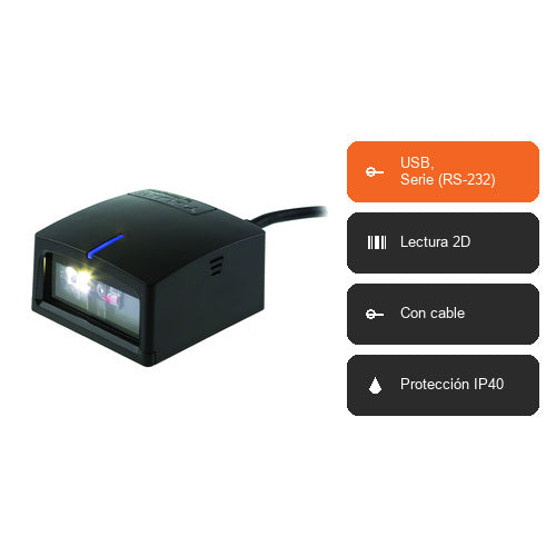 Características del lector de códigos de barras Honeywell YJ-HF500 YJ-HF500-R1: USB, Serie (RS-232), Lectura 2D, Con cable, Protección IP40