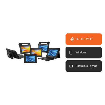 Características del terminal de mano Zebra L10AX RTL10C1-3A12X1X: 5G, 4G, Wi-Fi, Windows, Pantalla 8" o más