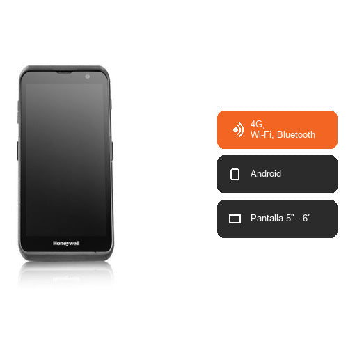 Características del terminal de mano Honeywell EDA5S EDA5S-11AE84N21RK: 4G, Wi-Fi, Bluetooth, Android, Pantalla 5" - 6"