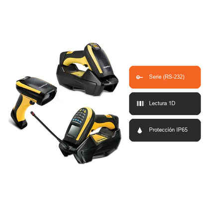 Características del lector de códigos de barras Datalogic PM9100 PM9100-D433RBK20: Serie (RS-232), Lectura 1D, Protección IP65