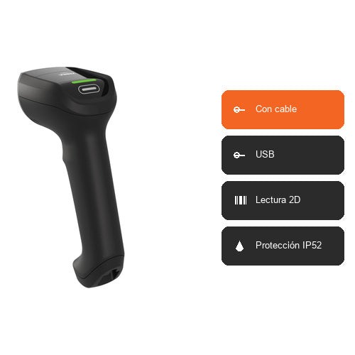 Características del lector de códigos de barras Zebra DS8208 DS8208-SR4U2104ZVW: Con cable, USB, Lectura 2D, Protección IP52