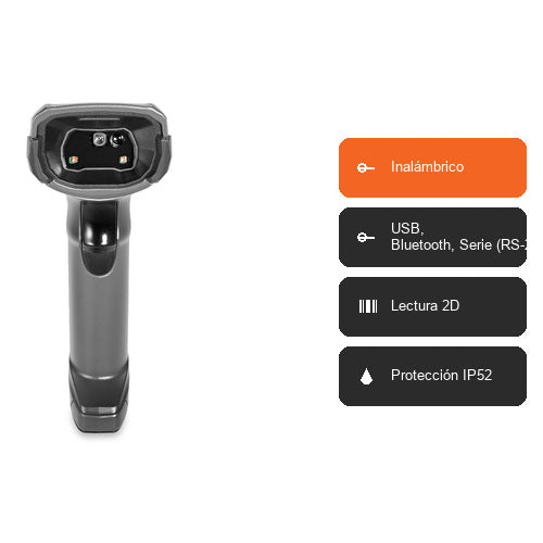 Características del lector de códigos de barras Zebra DS8108 negro DS8108-SR00007ZZWW: Inalámbrico, USB, Bluetooth, Serie (RS-232), Lectura 2D, Protección IP52