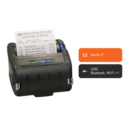 Características de la impresora de etiquetas Citizen CMP-30IIL CMP30IIBUXCL: Ancho 2", USB, Bluetooth, Wi-Fi +1