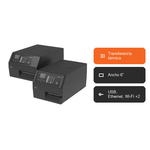 Características de la impresora de etiquetas Honeywell PX65A PX65A02000000300: Transferencia térmica, Ancho 6", USB, Ethernet, Wi-Fi +2