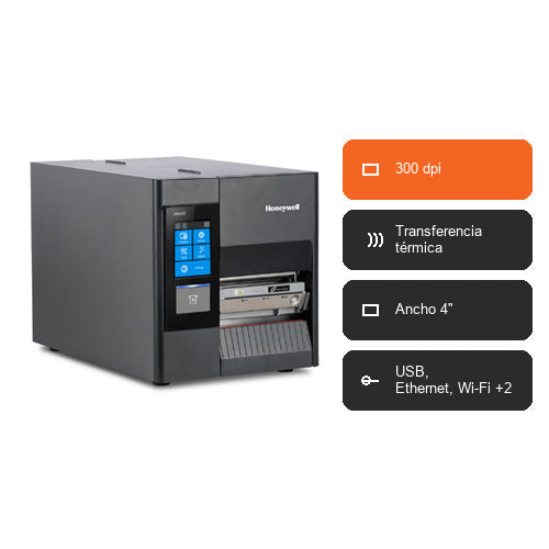Características de la impresora de etiquetas Honeywell PD45S PD45S0CE010020300: 300 dpi, Transferencia térmica, Ancho 4", USB, Ethernet, Wi-Fi +2