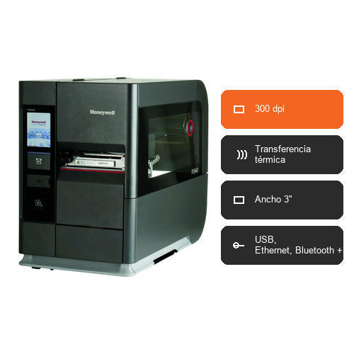 Características de la impresora de etiquetas Honeywell PX940 PX940A00100060300: 300 dpi, Transferencia térmica, Ancho 3", USB, Ethernet, Bluetooth +3