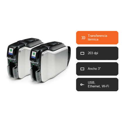 Características de la impresora de etiquetas Zebra ZC300 ZC32-000C000EM00: Transferencia térmica, 203 dpi, Ancho 3", USB, Ethernet, Wi-Fi