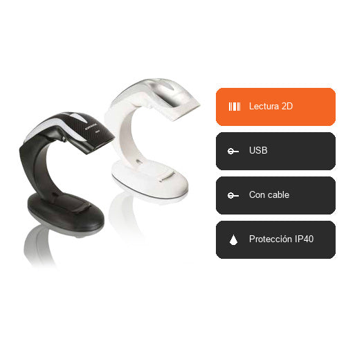 Características del lector de códigos de barras Datalogic HD3130 blanco HD3130-WHK1S: Lectura 2D, USB, Con cable, Protección IP40