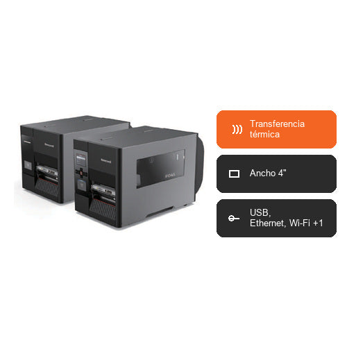 Características de la impresora de etiquetas Honeywell PD45 PD4500B0030000200: Transferencia térmica, Ancho 4", USB, Ethernet, Wi-Fi +1