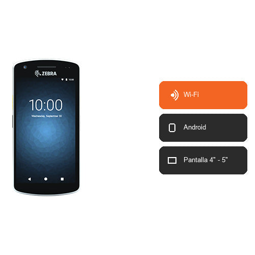 Características del terminal de mano Zebra EC55 negro EC55BK-21B223-A6: Wi-Fi, Android, Pantalla 4" - 5"