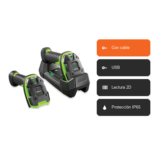 Características del lector de códigos de barras Zebra DS3608 DS3608-SR3U4600VZW: Con cable, USB, Lectura 2D, Protección IP65
