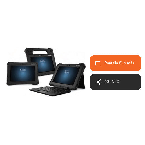 Características del terminal de mano Zebra L10 RTL10B1-E2AS0P0000A6: Pantalla 8" o más, 4G, NFC