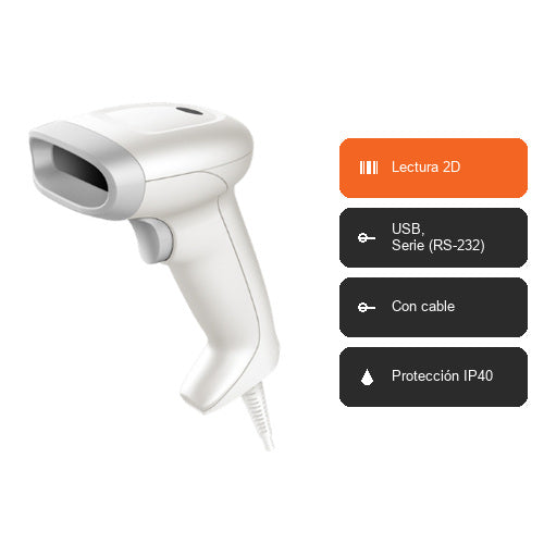 Características del lector de códigos de barras Honeywell 1350G blanco 1350G2D-1-R: Lectura 2D, USB, Serie (RS-232), Con cable, Protección IP40