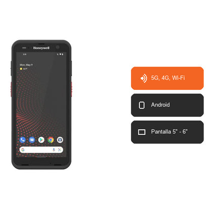 Características del terminal de mano Honeywell CT70 CT70-X1N-057CS104G: 5G, 4G, Wi-Fi, Android, Pantalla 5" - 6"