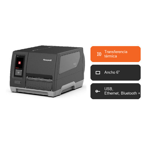 Características de la impresora de etiquetas Honeywell PM65A PM65A10010030200: Transferencia térmica, Ancho 6", USB, Ethernet, Bluetooth +3