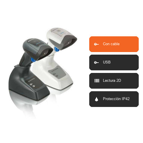 Características del lector de códigos de barras Datalogic QUICKSCAN M negro QBT2131-BK-BTK1: Con cable, USB, Lectura 2D, Protección IP42