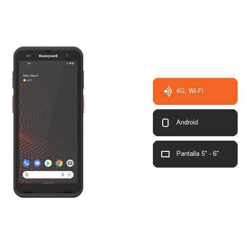 Características del terminal de mano Honeywell CT70 CT70-L0N-057CW104G: 4G, Wi-Fi, Android, Pantalla 5" - 6"